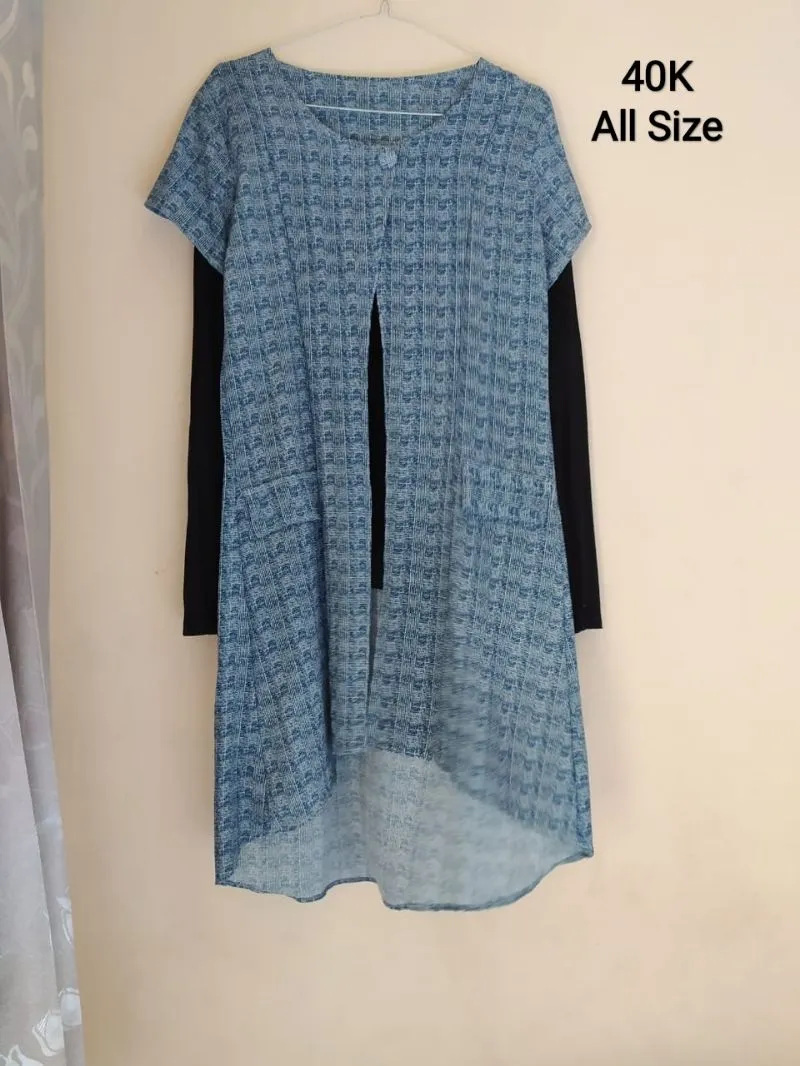 Vintage Casual Blouse Wanita blue black photo 1