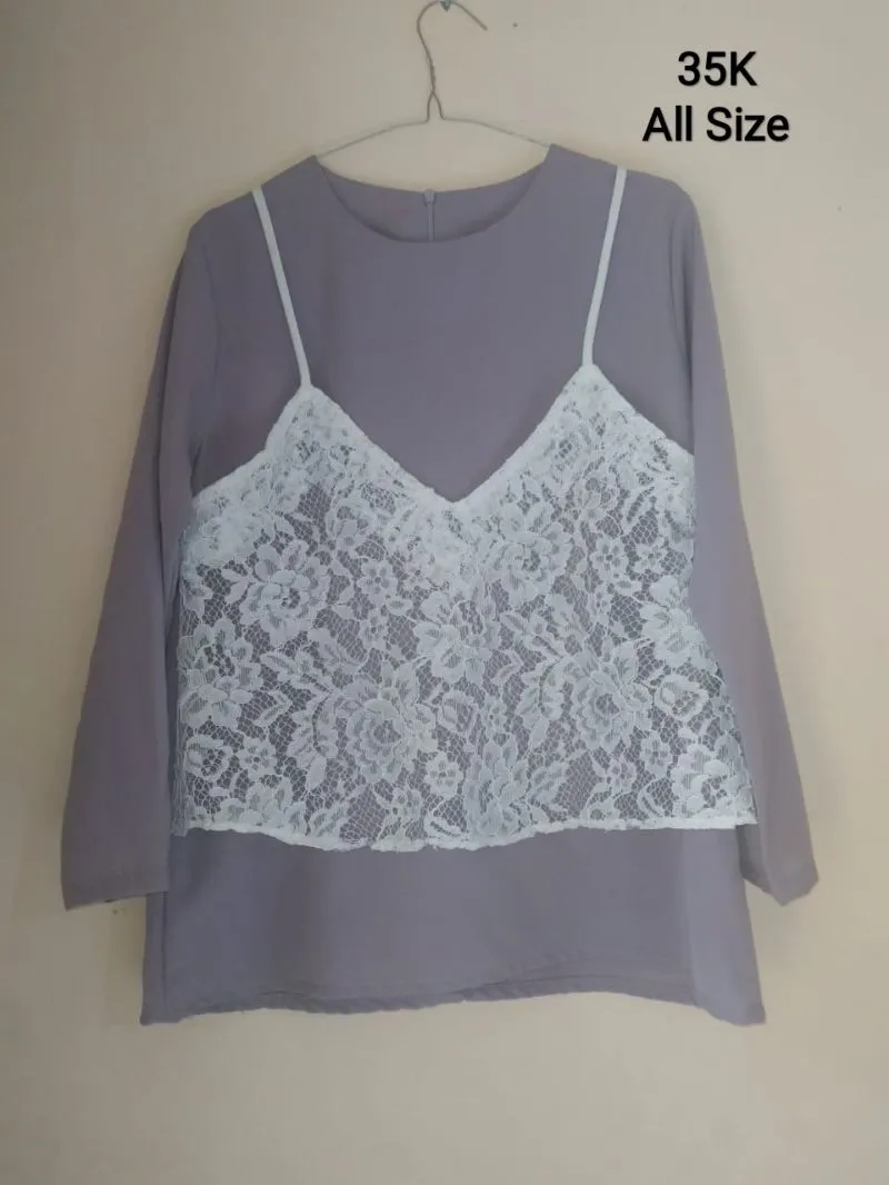 Vintage Casual Wanita white gray photo 1