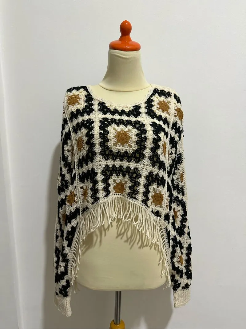 Vintage Coquette Blouse Wanita white black photo 1