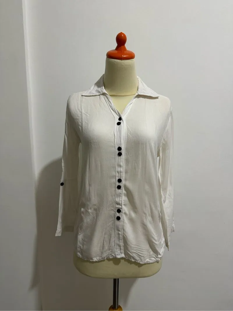 Vintage Casual Blouse Wanita white black photo 1