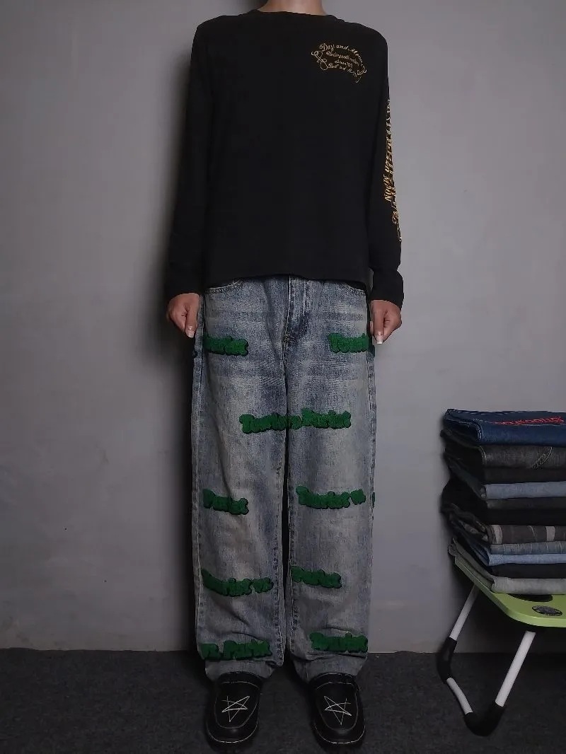 Louis Vuitton Streetwear Y2K Jeans Pria green blue photo 1