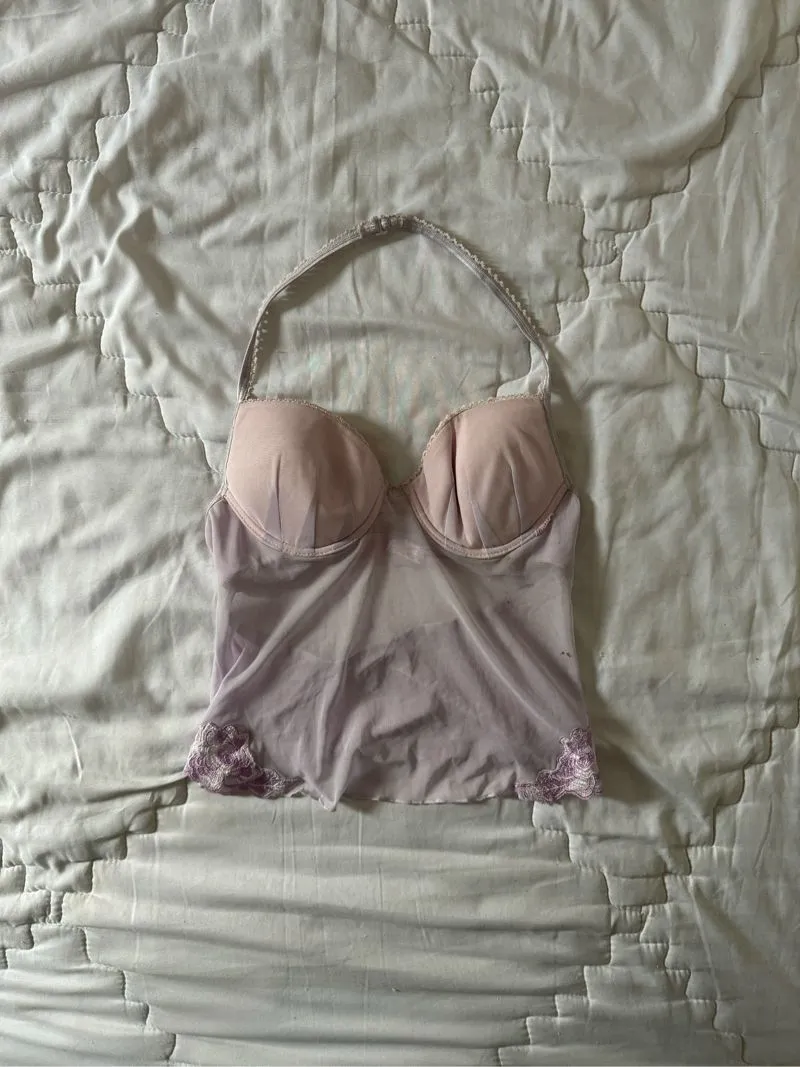 Y2K Coquette Cami top Wanita purple pink photo 1