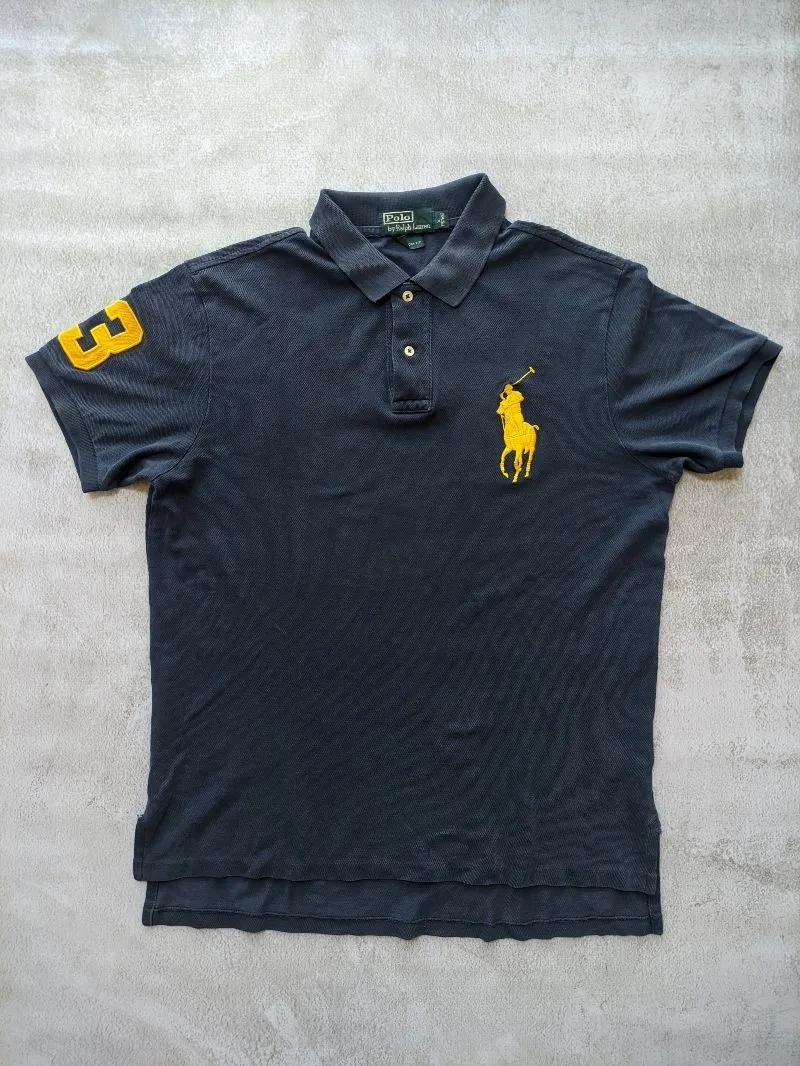 Polo Ralph Lauren Vintage Grunge Polo shirt Pria yellow blue photo 1