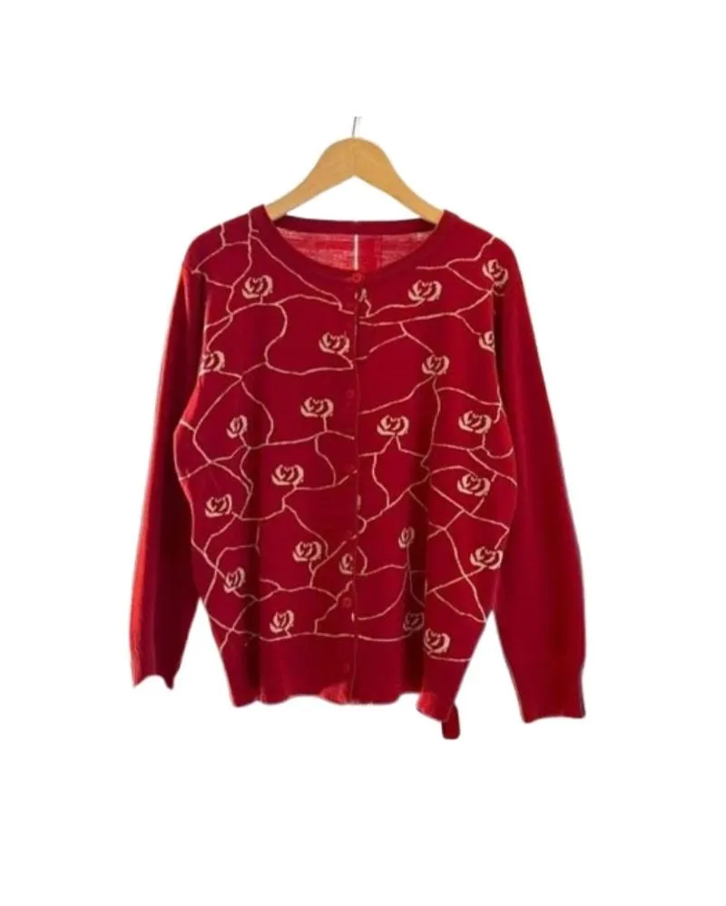 Indie Coquette Cardigan Wanita burgundy red photo 1