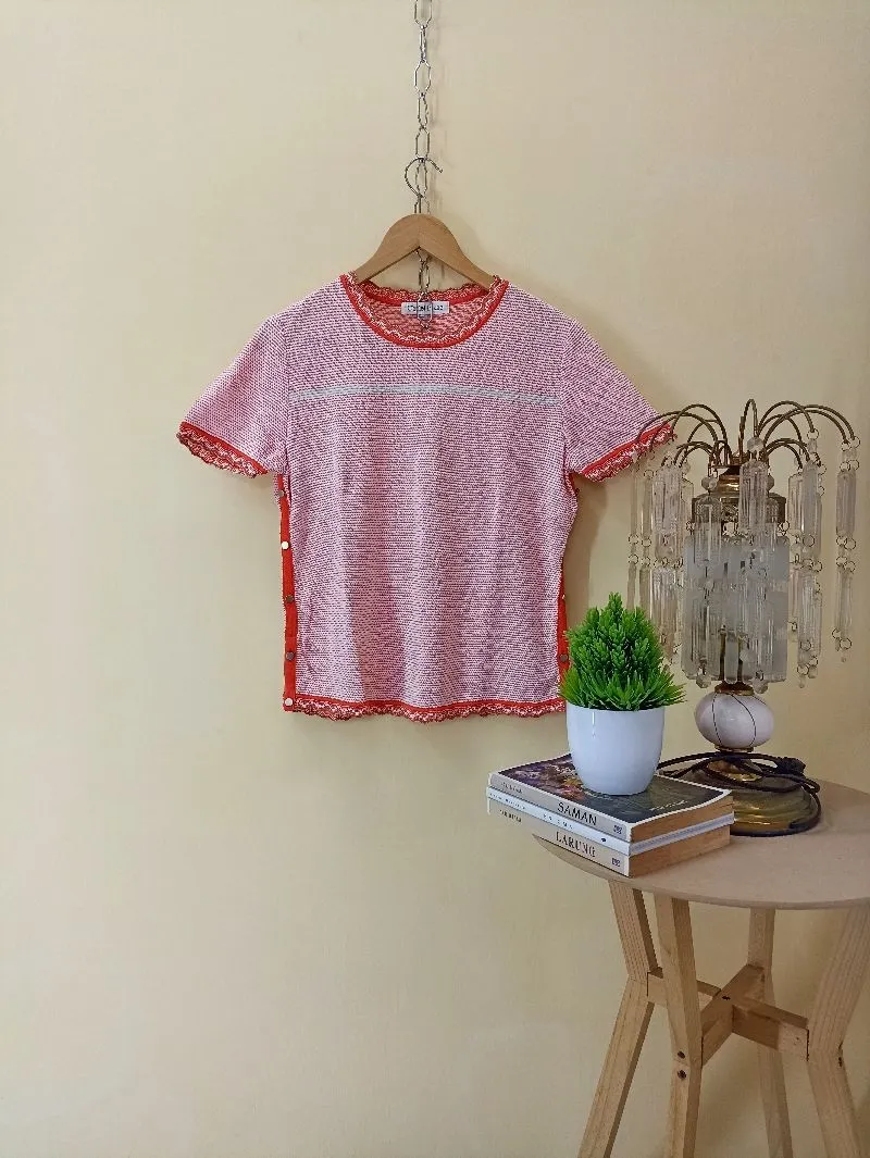 Japanese brand Vintage Luxury Blouse Wanita white red photo 1