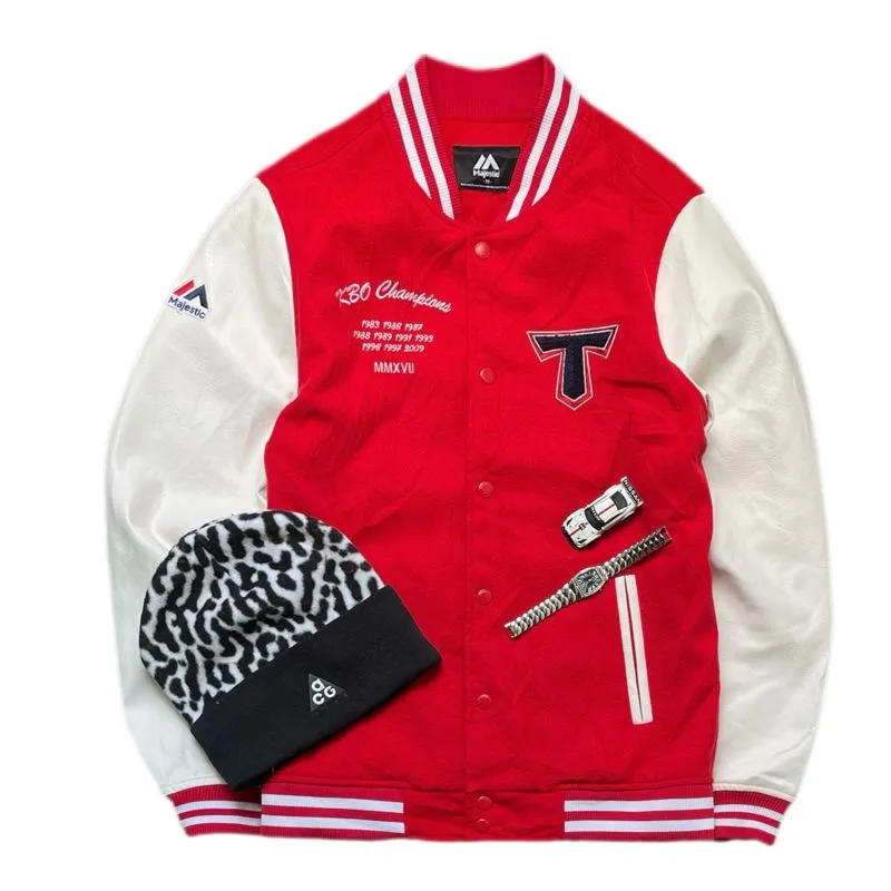 Made in USA Grunge Indie Varsity jacket Pria white red photo 1