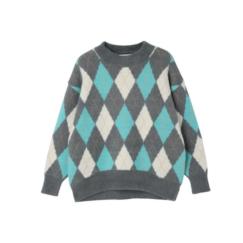 Minimalist Casual Sweater Wanita blue gray photo 1