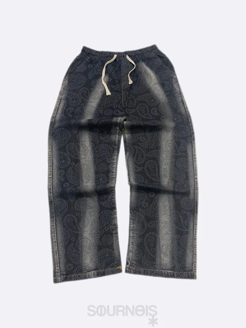 Japanese brand Streetwear Reworked Jeans Pria black gray photo 1