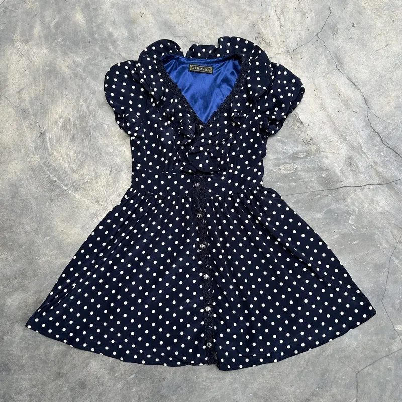 Vintage Casual Wrap dress Wanita navy photo 1