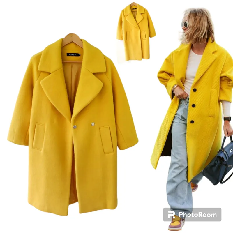 Streetwear Casual Pea coat Wanita yellow photo 1