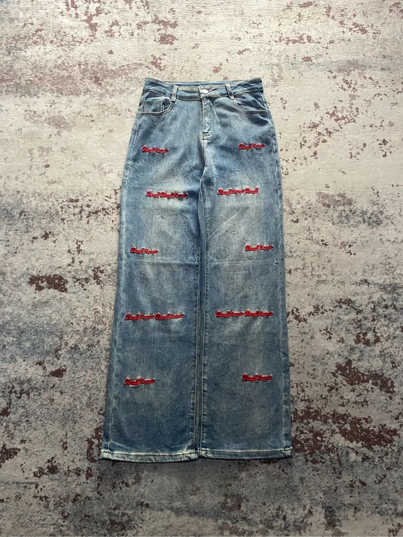 Baggy Jeans Y2k Blue Wash Embidered photo 1