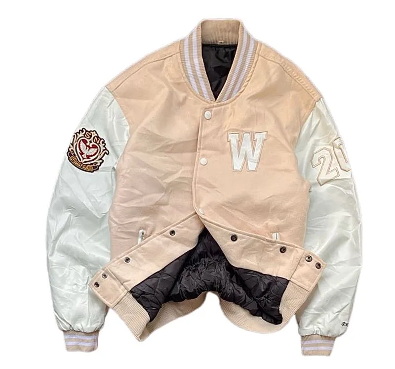 Japanese brand Grunge Indie Varsity jacket Pria white cream photo 1