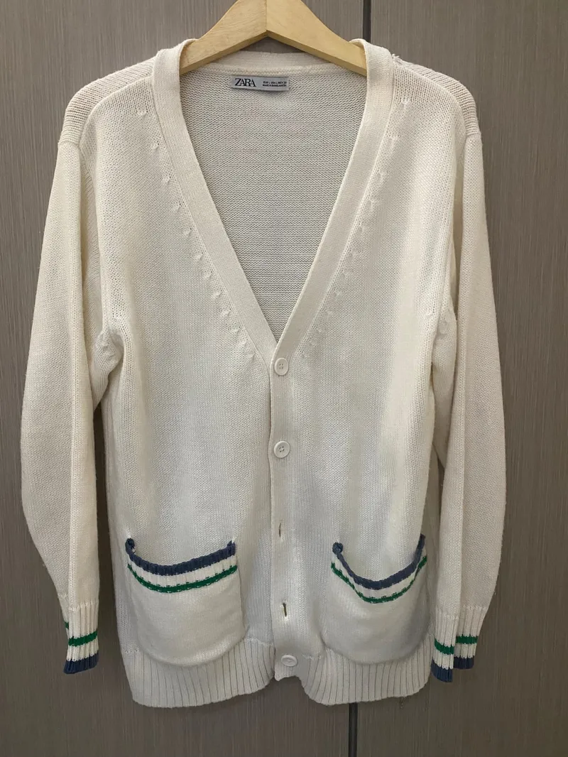 ZARA Streetwear Casual Cardigan Pria white