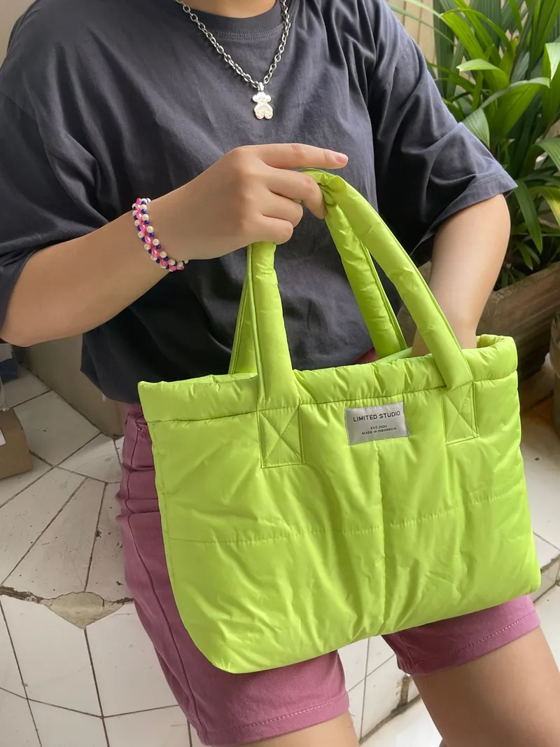 Neon Green Puffy Tote Bag from photo 1