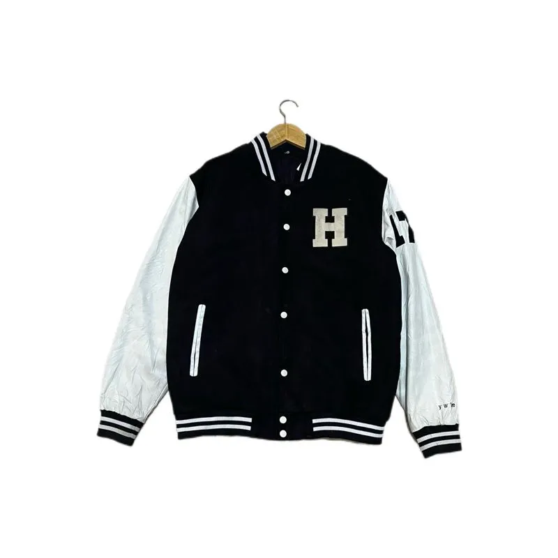 Y2K Casual Varsity jacket Pria white black