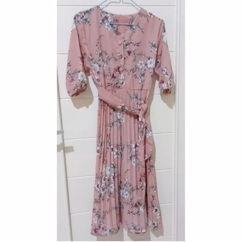 Vintage Casual Midi dress Wanita pink photo 1