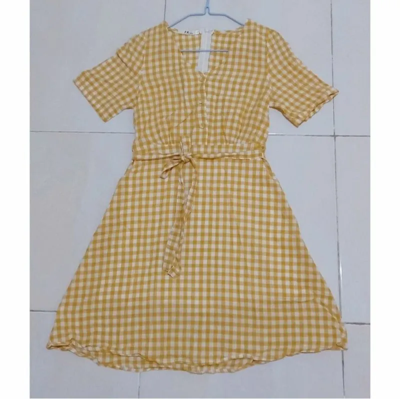 Vintage Casual Summer dress Wanita white yellow photo 1