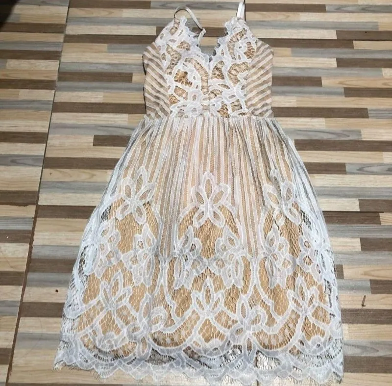 Fairy Coquette Summer dress Wanita white tan photo 1