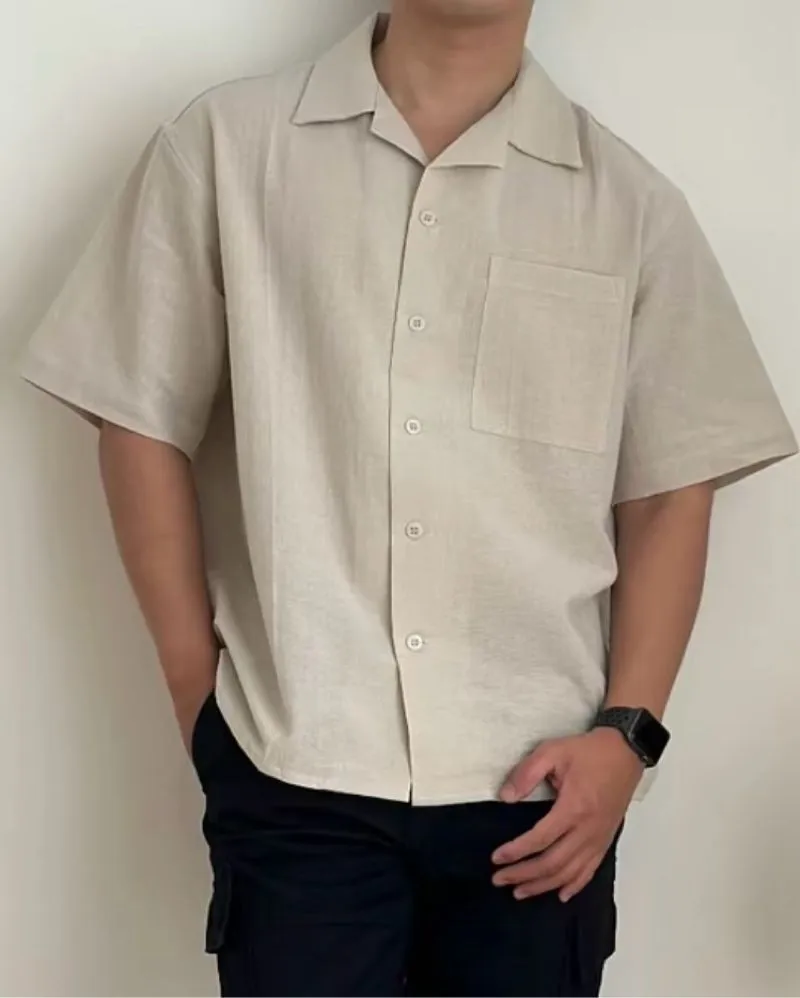 Streetwear Y2K Formal shirt Pria cream photo 1