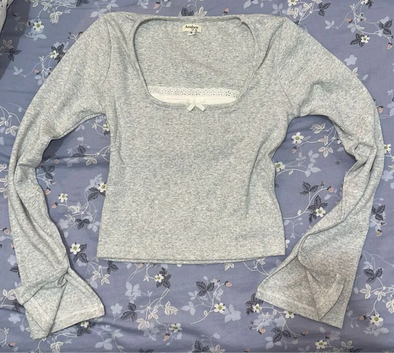 Fairy Coquette Crop top Wanita white gray photo 1