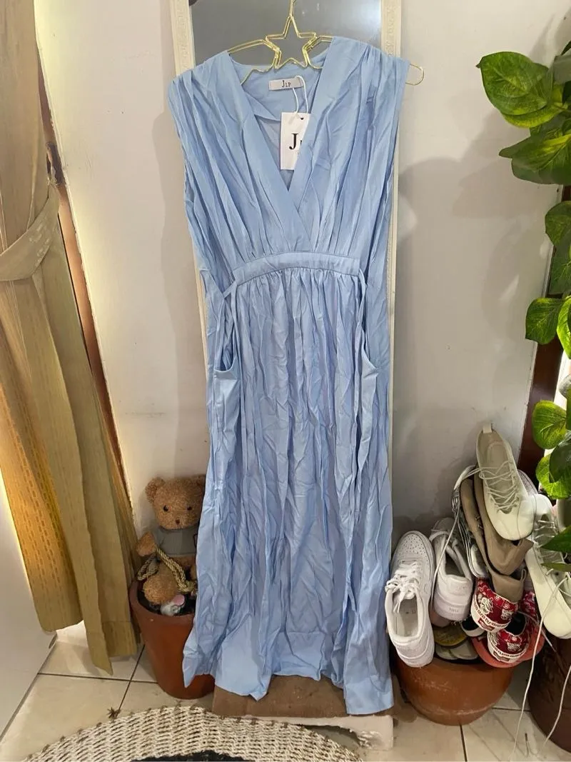 Minimalist Casual Maxi dress Wanita blue photo 1