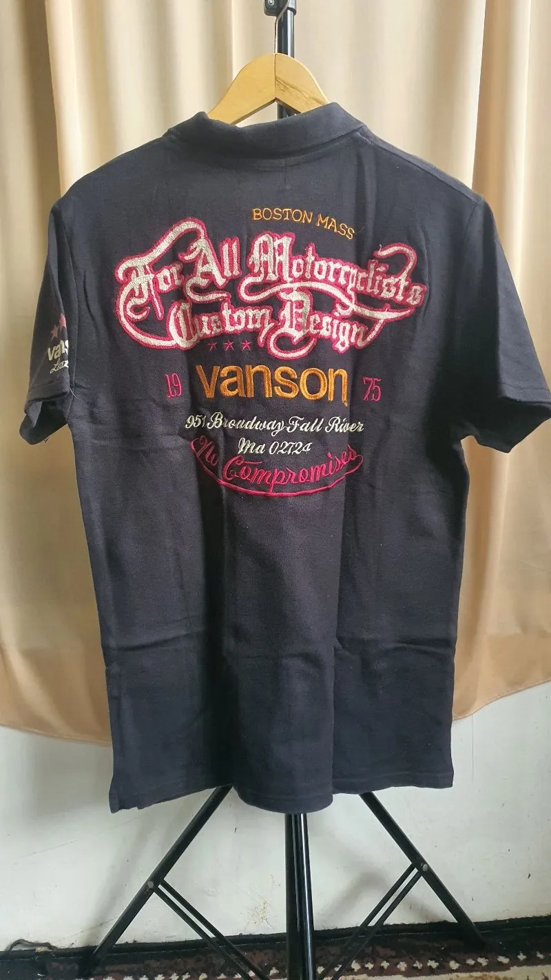 Vanson Vintage Biker Polo shirt Pria black photo 1