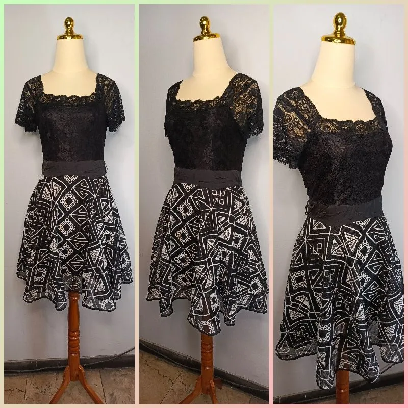 Vintage Casual Evening dress Wanita white black photo 1