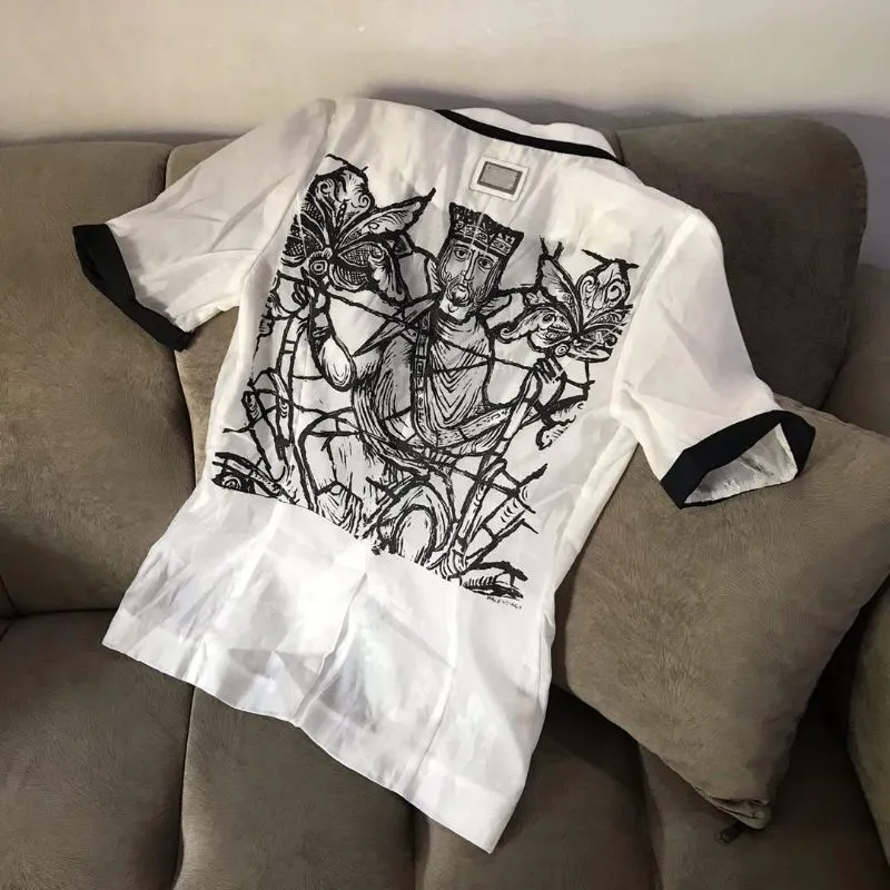 Vintage Blouse Wanita white black photo 1