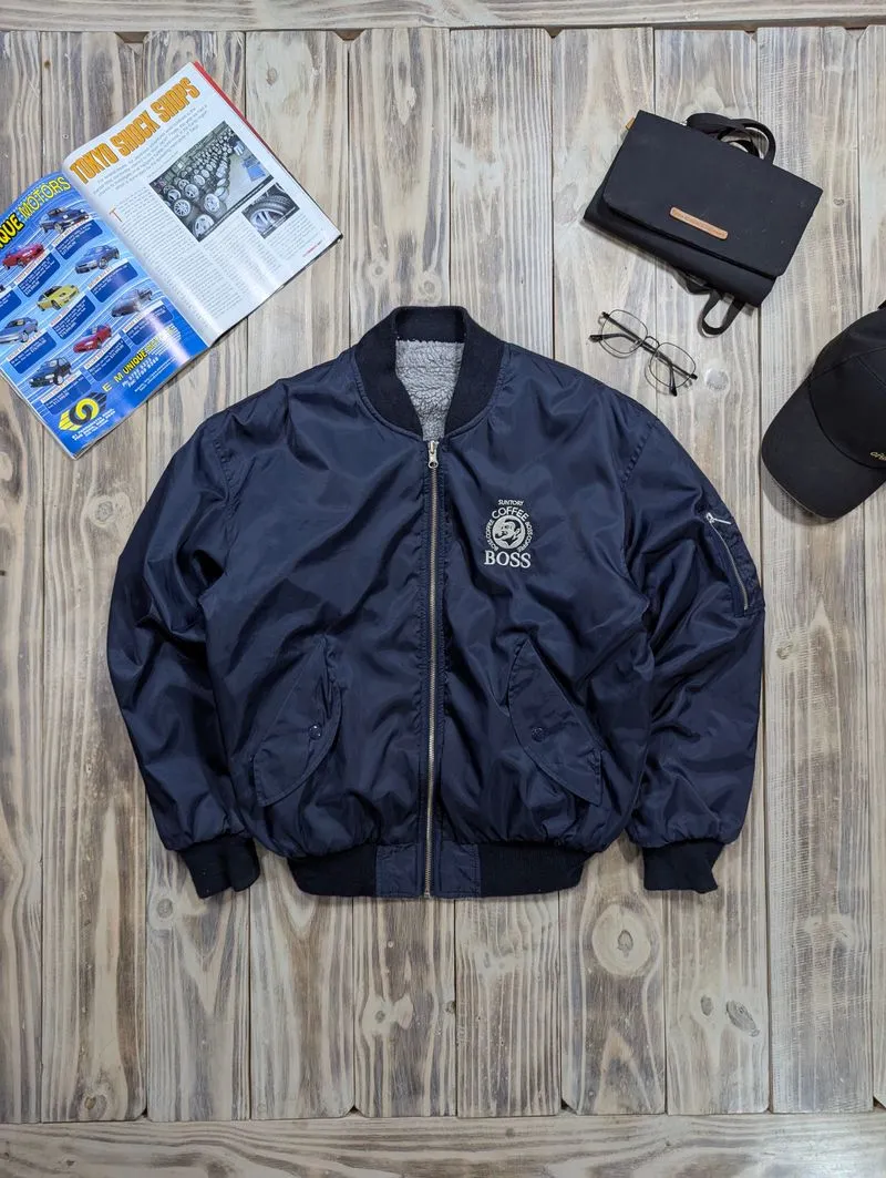 Vintage Minimalist Bomber jacket Pria white navy photo 1