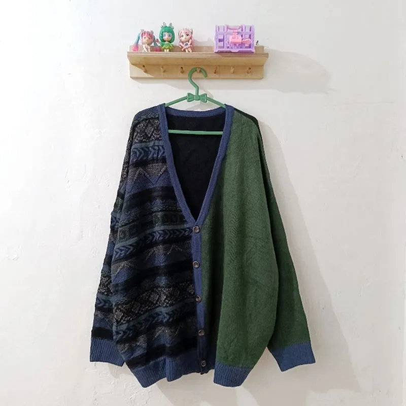 Vintage Cardigan Pria green navy photo 1