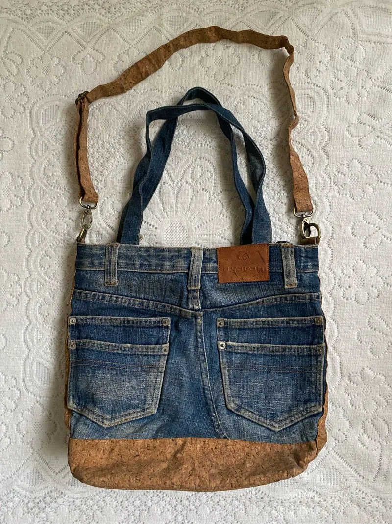 Vintage Reworked Tote bag Wanita navy tan photo 1