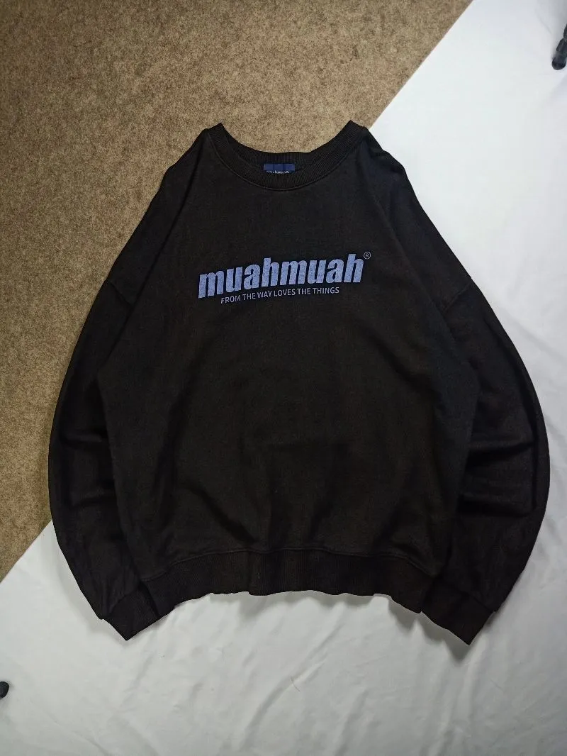 Muah Muah Vintage Streetwear Sweater Pria black photo 1