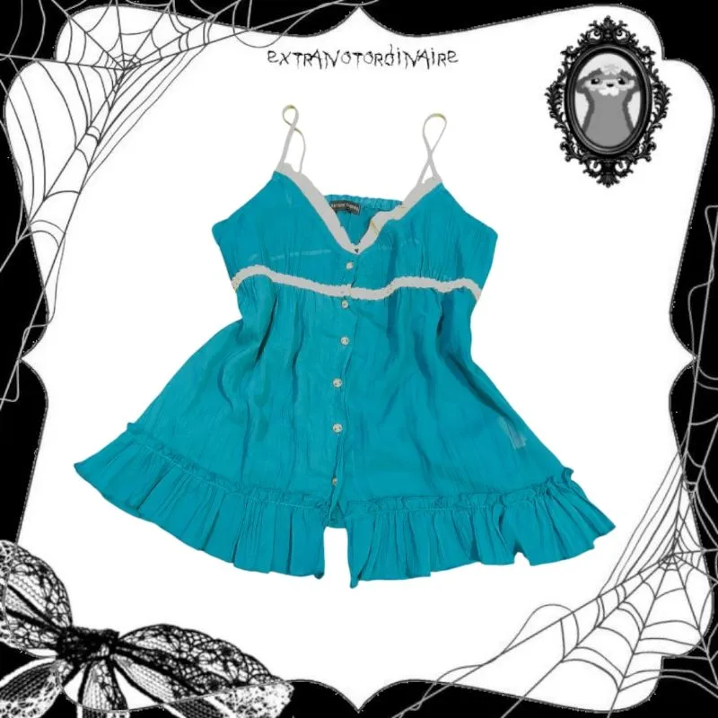 Japanese brand Y2K Coquette Cami top Wanita blue photo 1