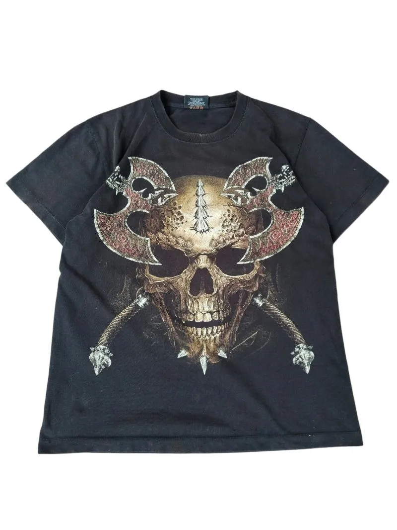 Y2k rock chang skull graphic aop t shirt photo 1