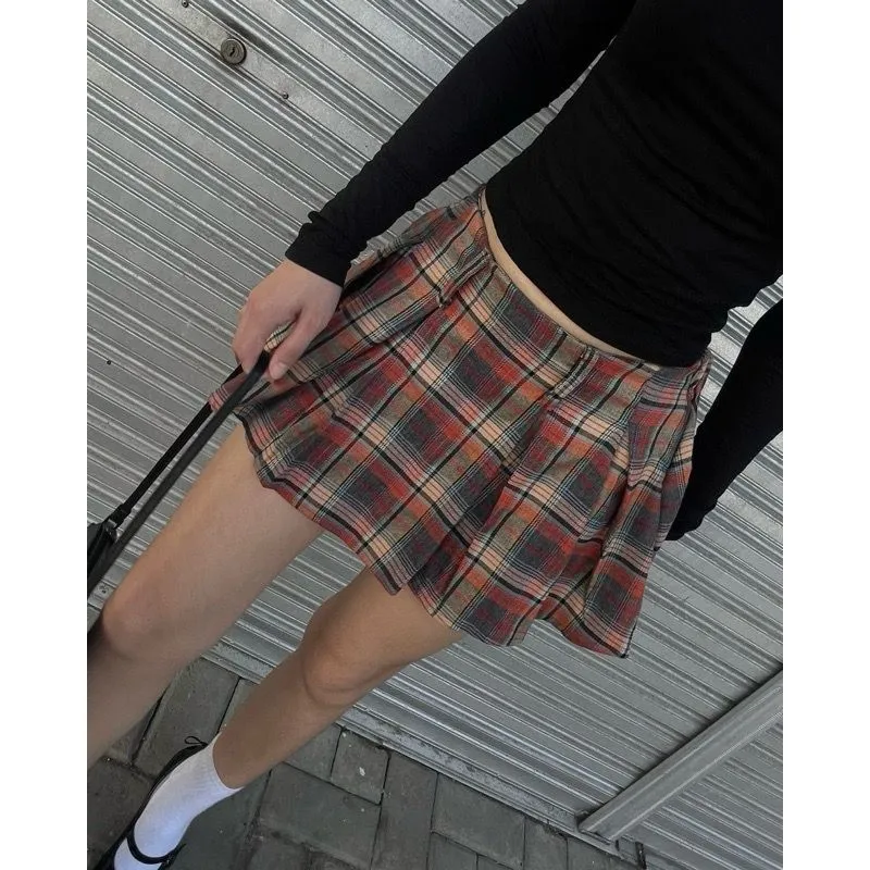 Y2K Mini skirt Wanita orange brown photo 1