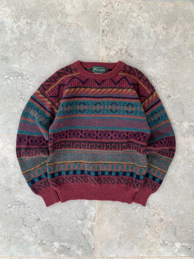 Vintage Hercules Wool Maroon Stripe Geometric Pattern Knitwe photo 1