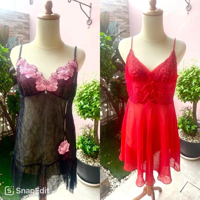 Casual Nightgown Wanita black red photo 1