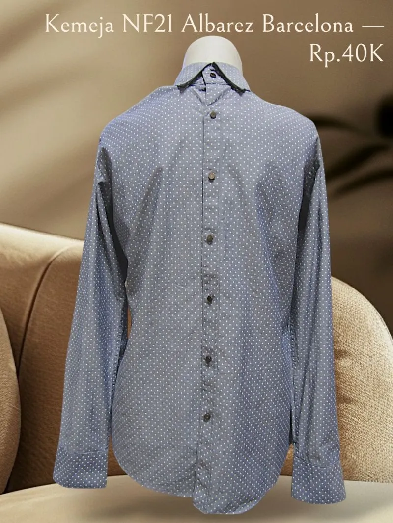 Custo Barcelona Vintage Casual Formal shirt Pria white gray photo 1