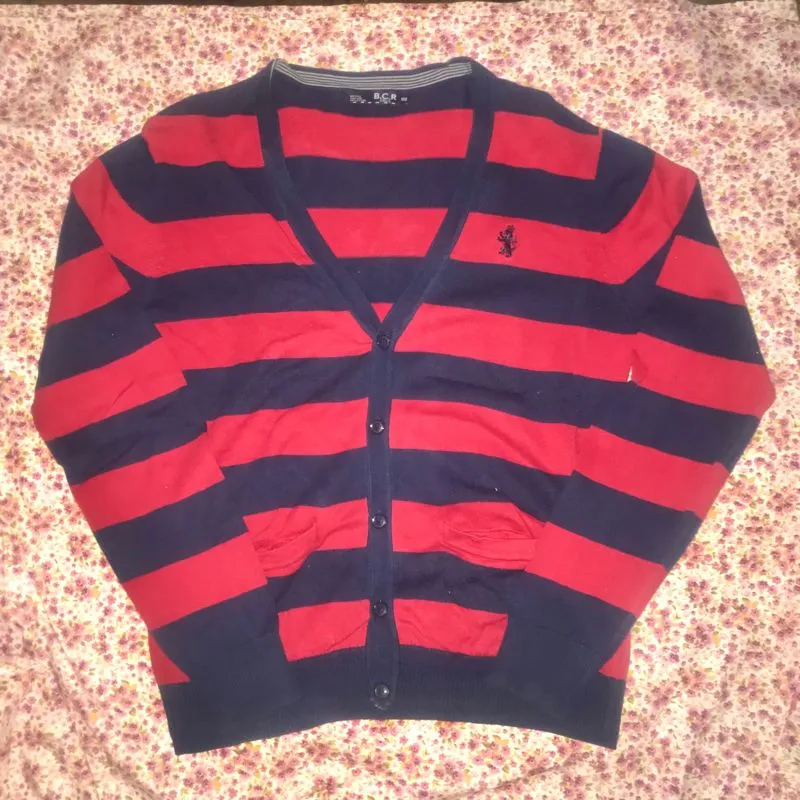 cardigan salur merah dan navy photo 1