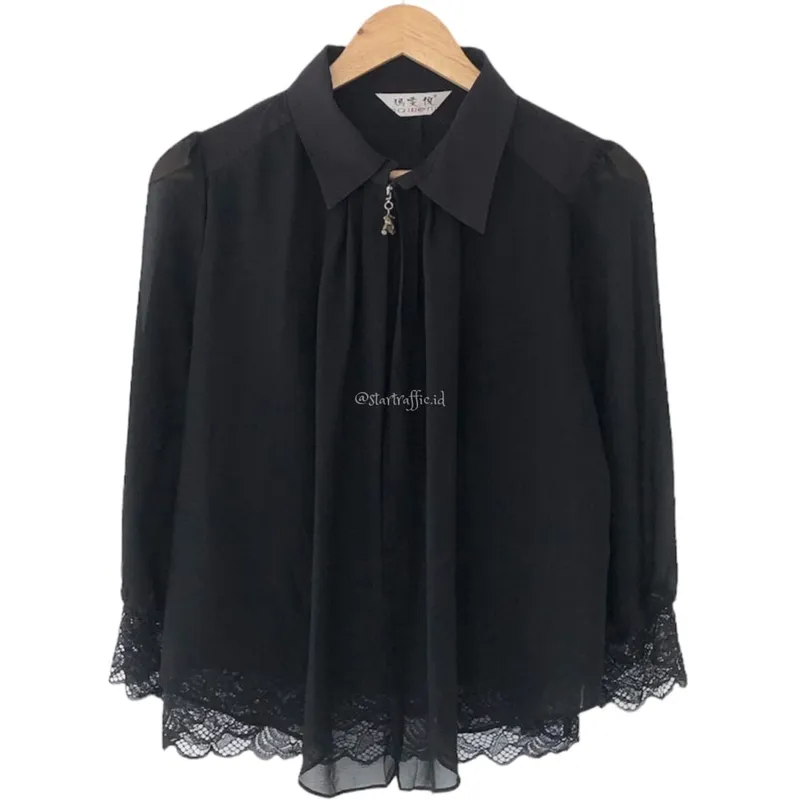 Minimalist Casual Blouse Wanita black photo 1