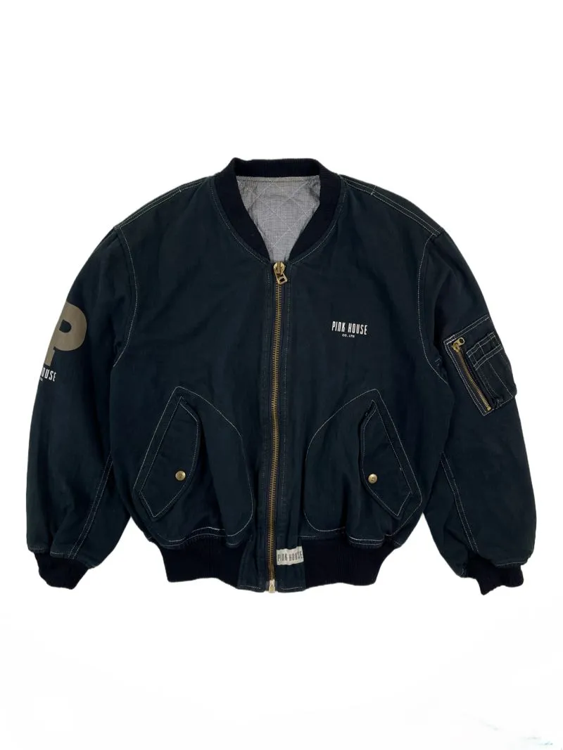 90s Pink House Japan Leave Me Alone Canvas Bomber Jacket photo 1