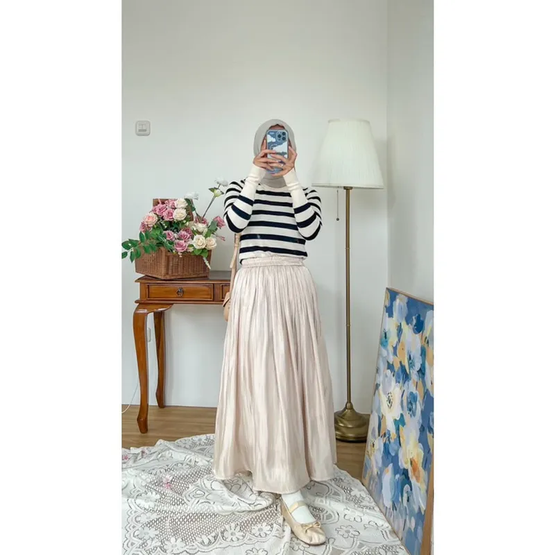 Casual Muslim Maxi skirt Wanita multicolor khaki photo 1