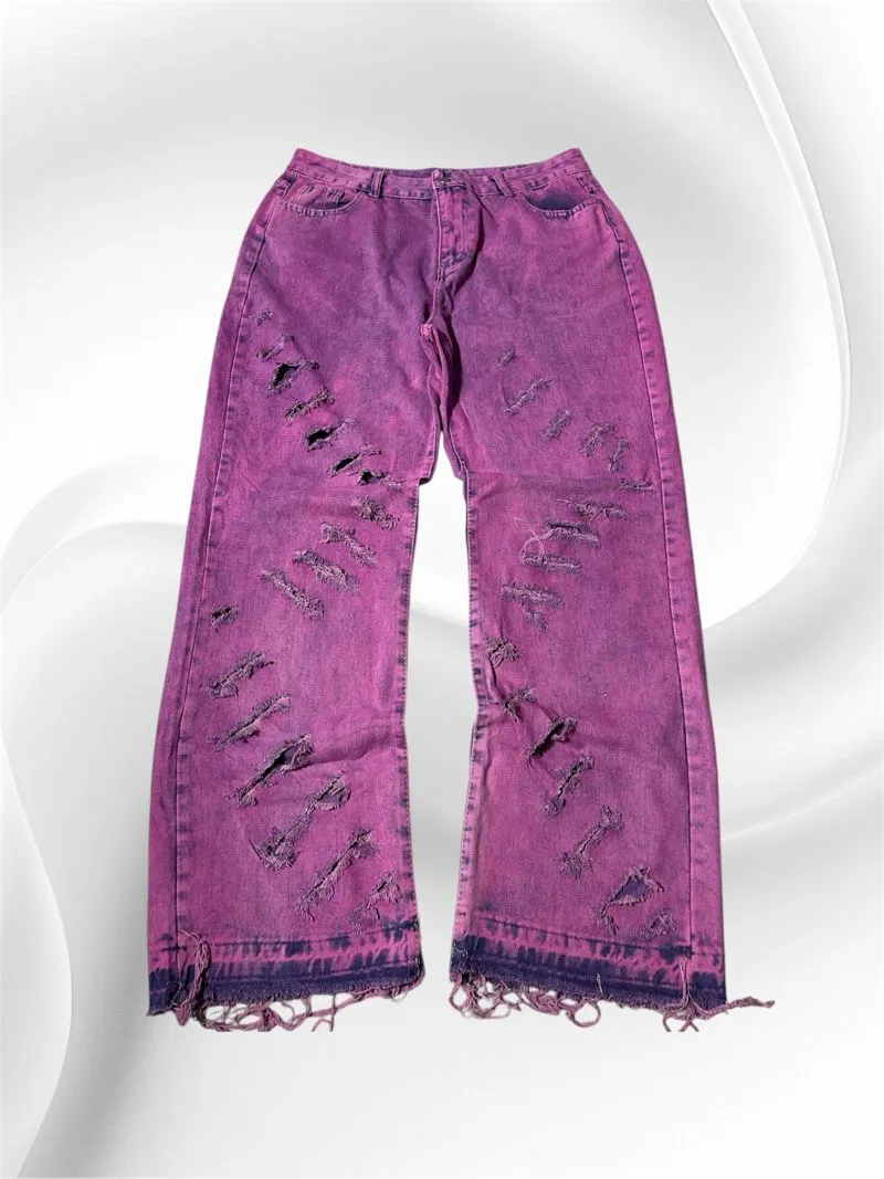 • "RIPPED" Y2K BAGGY JEANS DEEP PURPLE • photo 1