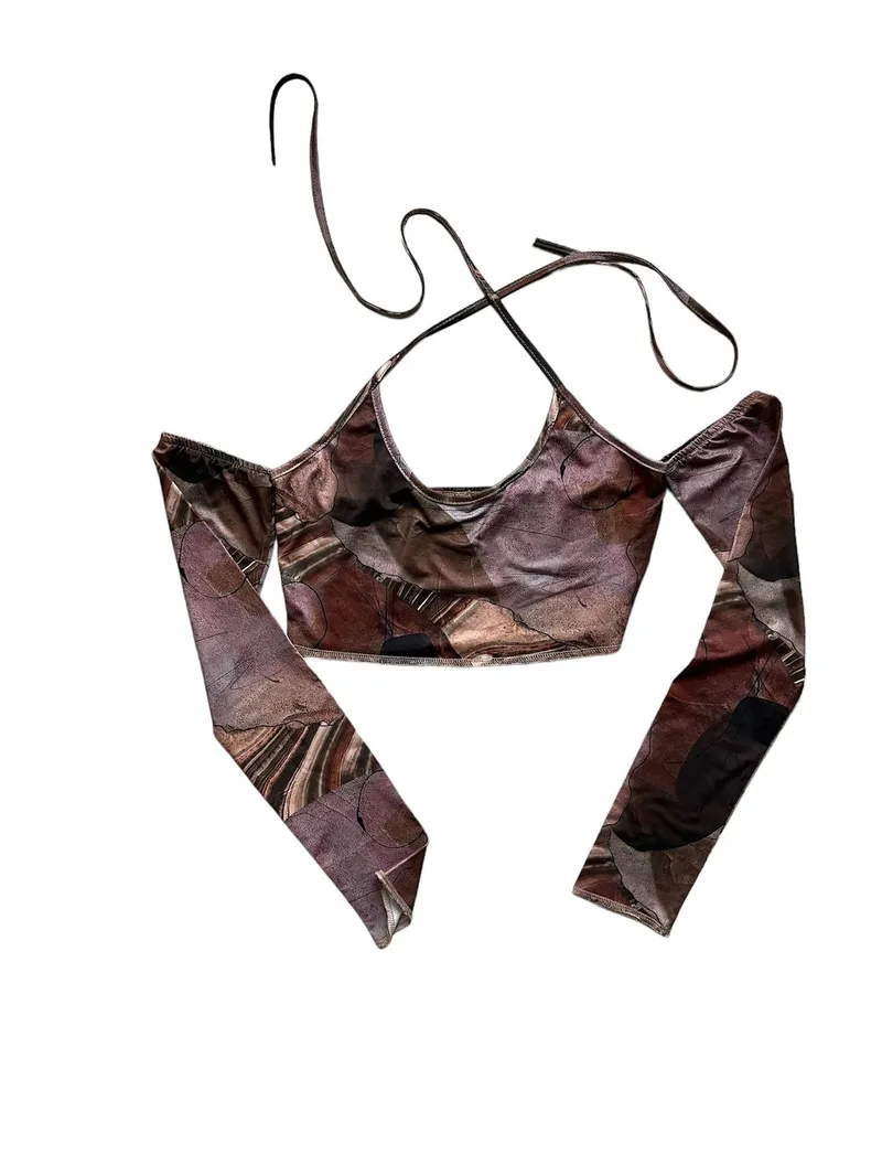 Y2K Crop top Wanita brown photo 1