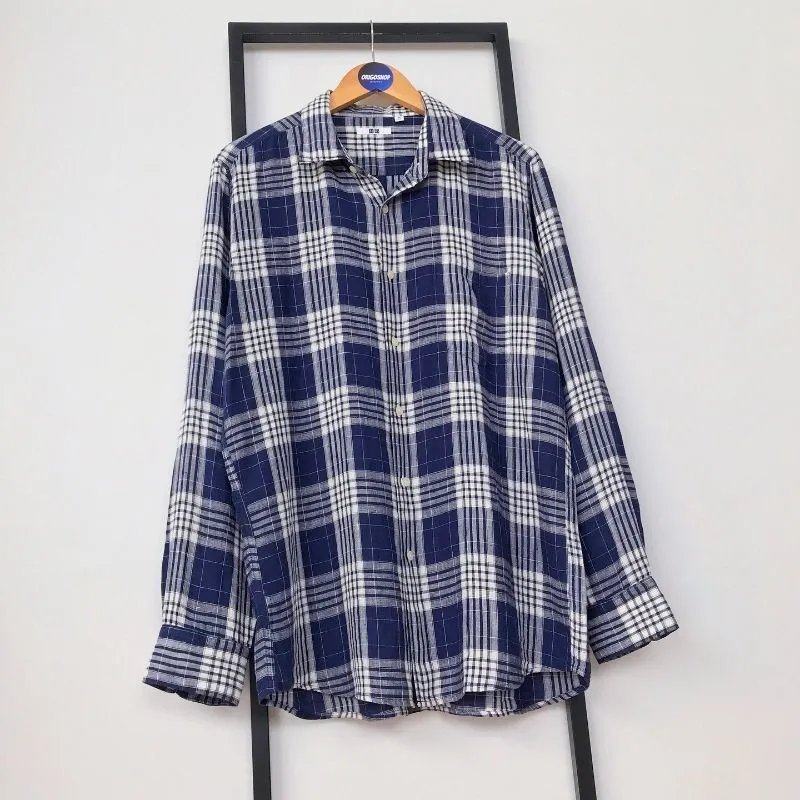 UNIQLO  Kemeja Linen Shirt Biru photo 1