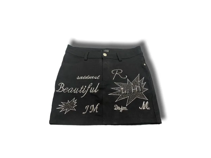 Mini skirt black jeansgothic punk grunge streach vintage y2k photo 1