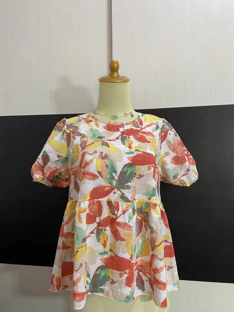 Shein Casual Blouse Wanita white orange photo 1