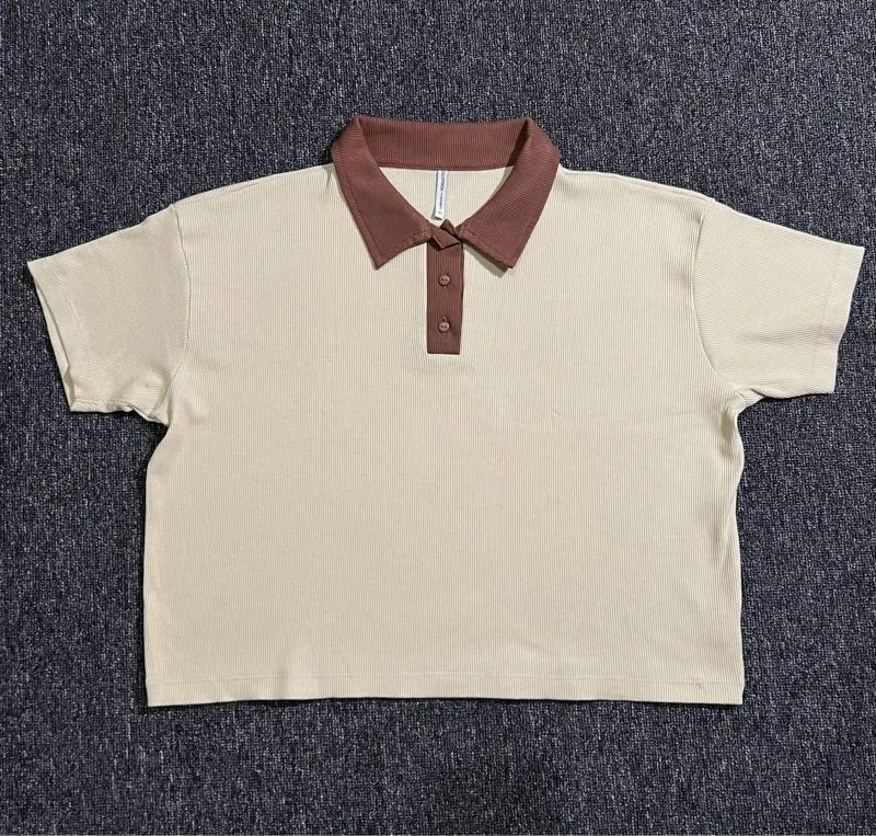 Colorbox collar polo top, colorbox crop polo shirt brown photo 1