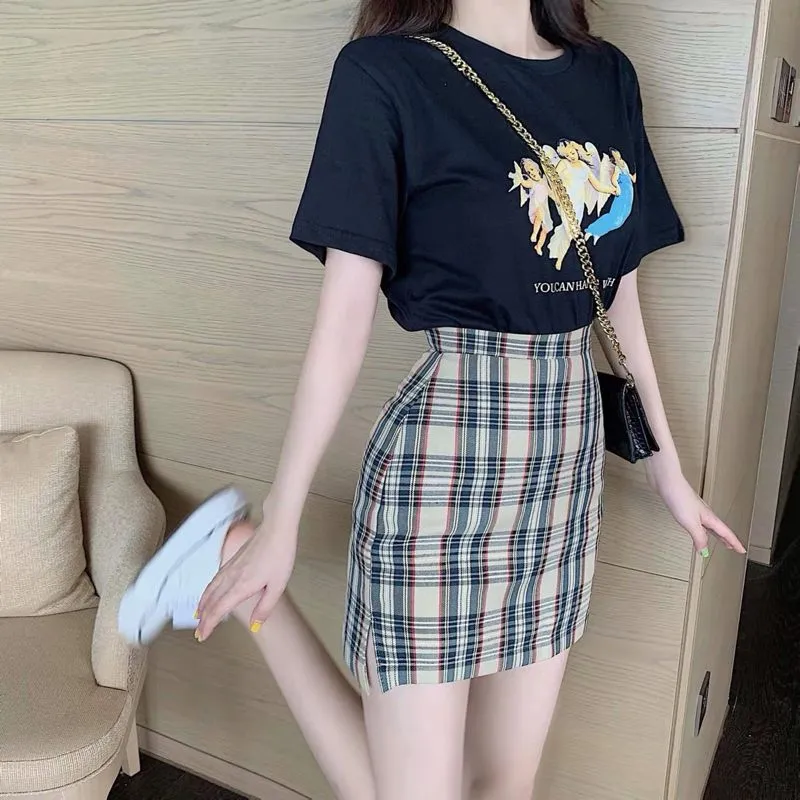Plaid Skirt Dark Green Beige Tartan Mini Skirt Import photo 1