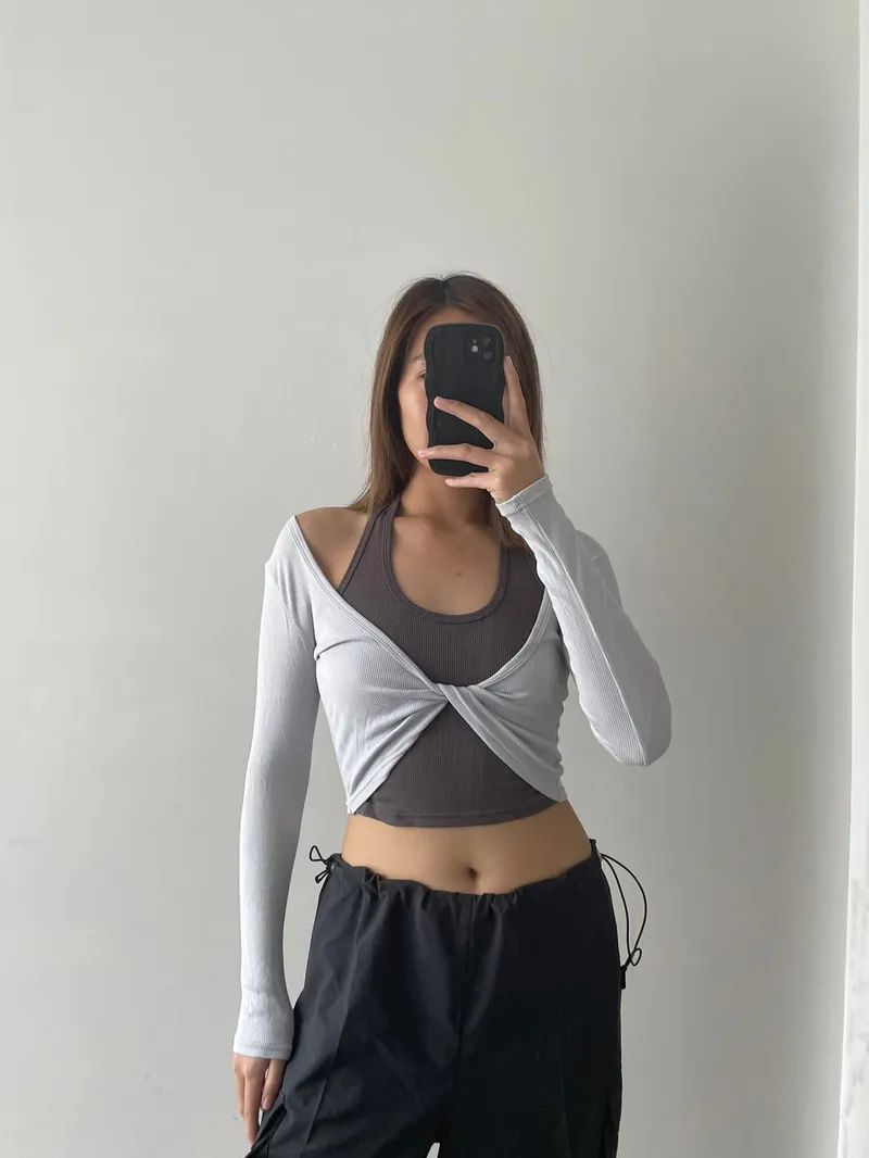 Sportswear Casual Sweatshirt Wanita white gray photo 1